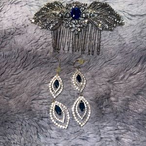 Stunning blue formal hair piece and drop earrings